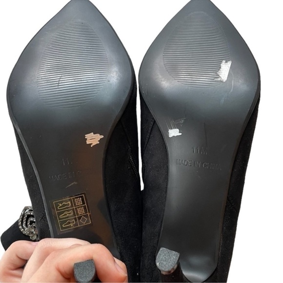 EUC Midnight Velvet Heel Booties with Decorative Jeweled Buckles size 11 - Picture 5 of 5